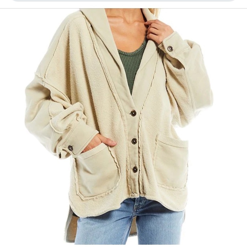NWT! FREE PEOPLE Size L washed Muslin heavy knit blouson sleeve sweater